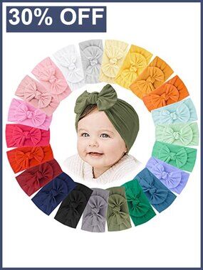 Baby Girl Headbands Set of 22 Nylon Stretch Hair Bows